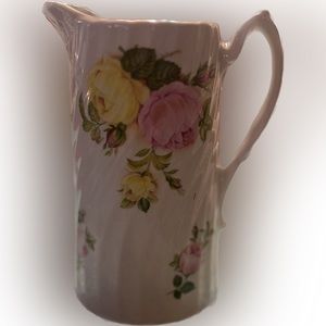 Caledonia Pottery Staffordshire Floral Ribbed Pitcher